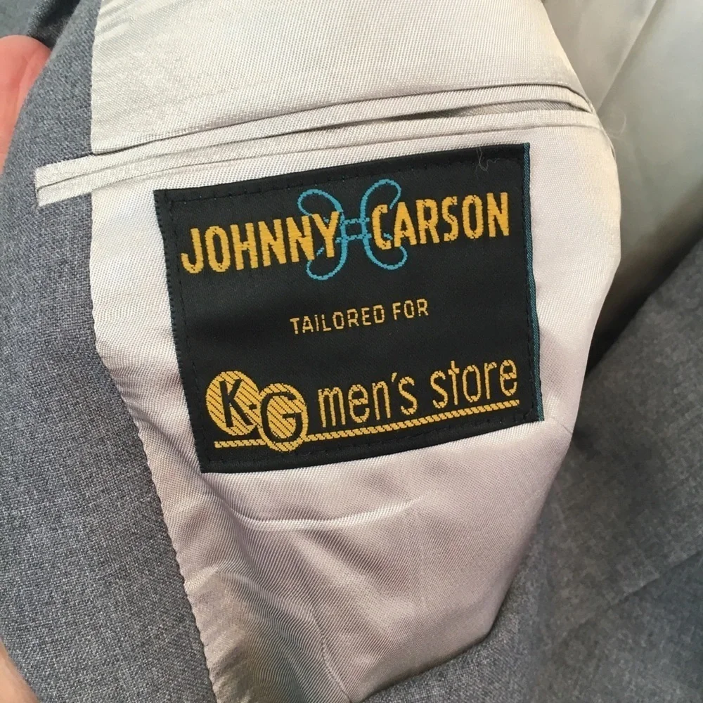 Vintage 70’s Johnny Carson Gray Mens Suit Blazer Tailored for KG Mens store